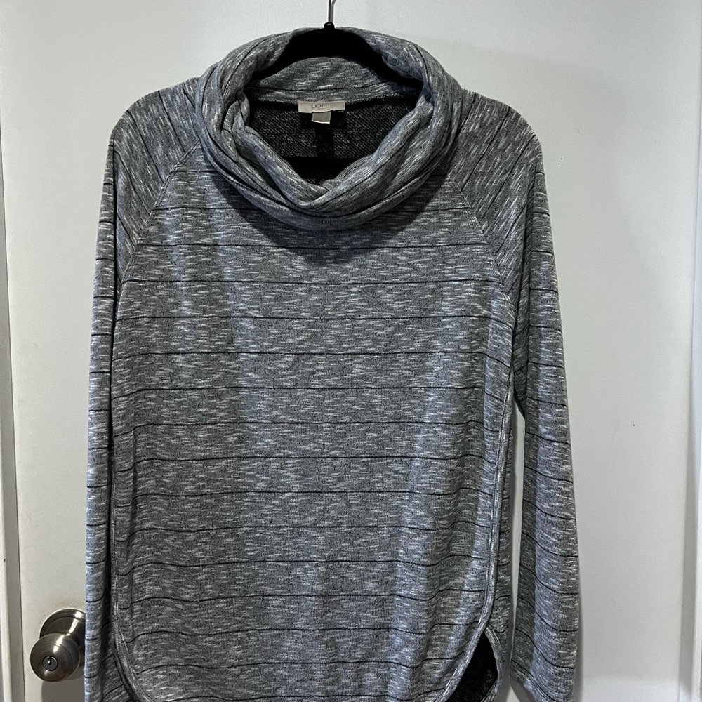 🛍️ LOFT Heathered Gray & black striped Cowl Neck Sweater